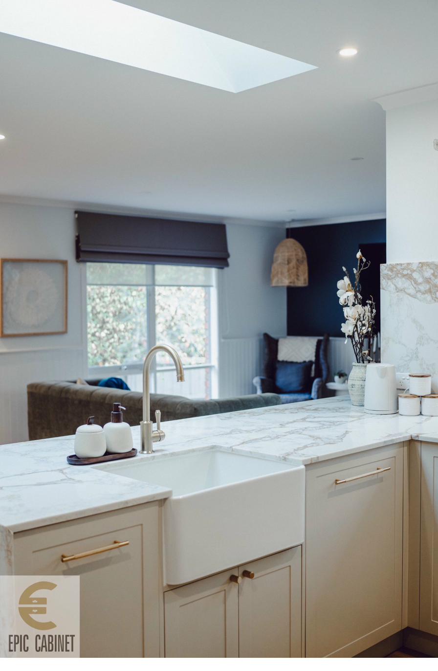 Luxury kitchen renovation Berwick — full-height cabinetry and stone benchtop